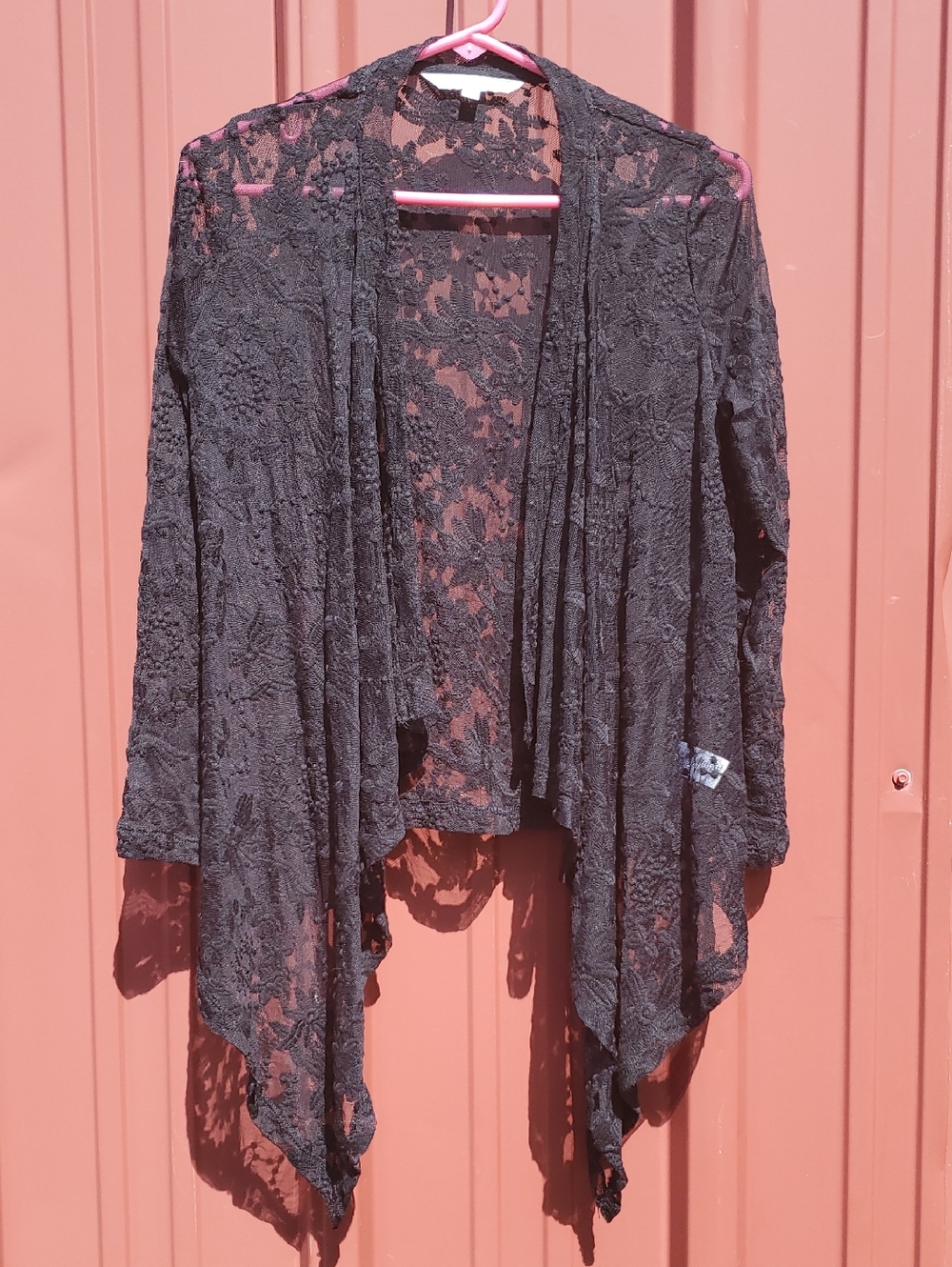 Cleo Petites  Black Lace Draped Open-Front Cardigan